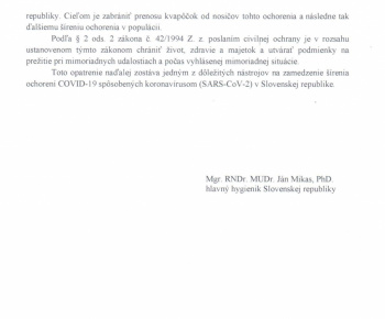 Aktuality / Opatrenie Úradu verejného zdravotníctva Slovenskej republiky pri ohrození verejného zdravia - foto
