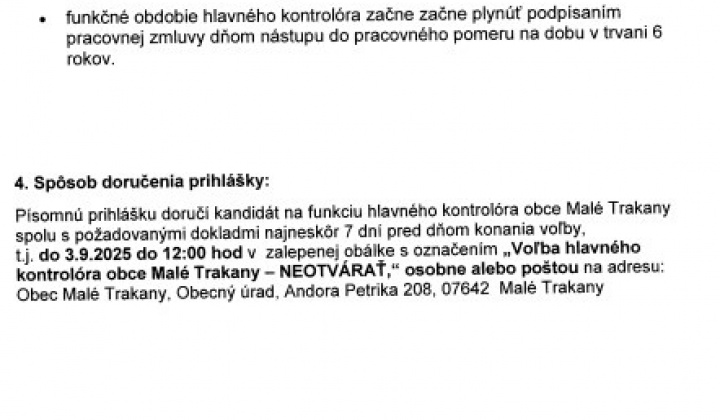 1. fotografia fotogalérie Aktuality / Výberové konanie na funkciu hlavného kontrolóra obce Malé Trakany - foto