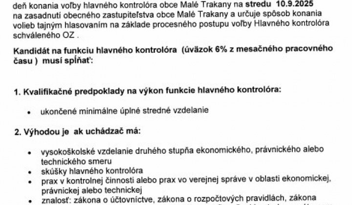 2. fotografia fotogalérie Aktuality / Výberové konanie na funkciu hlavného kontrolóra obce Malé Trakany - foto