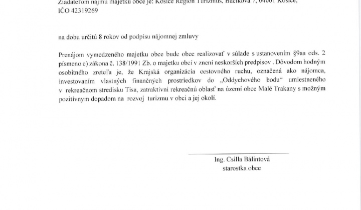 Zámer nájmu majetku obce