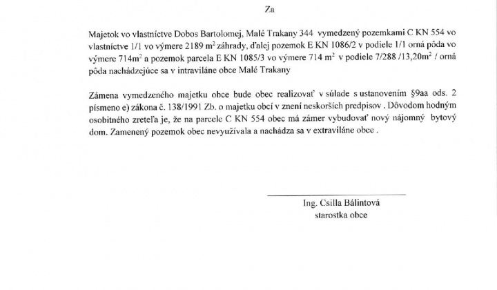 Zámer zámeny 1087/majetku obce