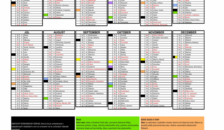 Harmonogram zberu komunálneho odpadu  2026