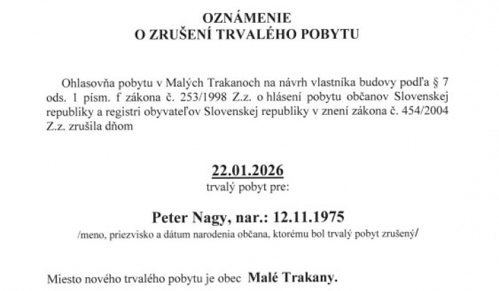 Oznámenie o zrušení trvalého pobytu